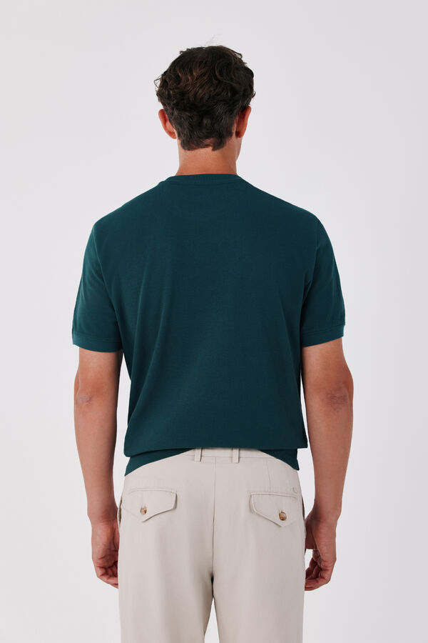Cortefiel Piqu&eacute; fabric basic T-shirt Dark green