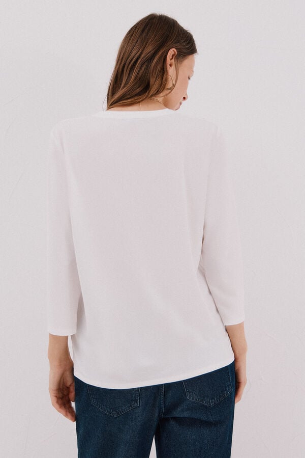 Cortefiel Basic top with mandarin collar Ivory
