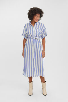 Cortefiel Striped midi shirt dress with linen Royal blue