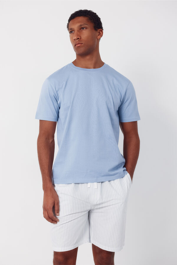 Cortefiel Jersey-knit and fabric pyjama set Blue