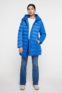 Cortefiel Long quilted coat with hood Blue