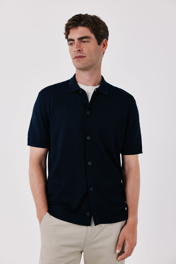 Camisa punto manga corta algodón botones