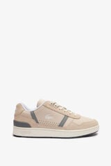 Lacoste Ténis masculinos de couro com clipe em T Branco