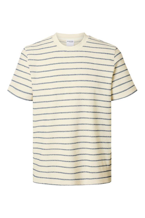 Selected Short sleeve striped jersey-style t-shirt Navy