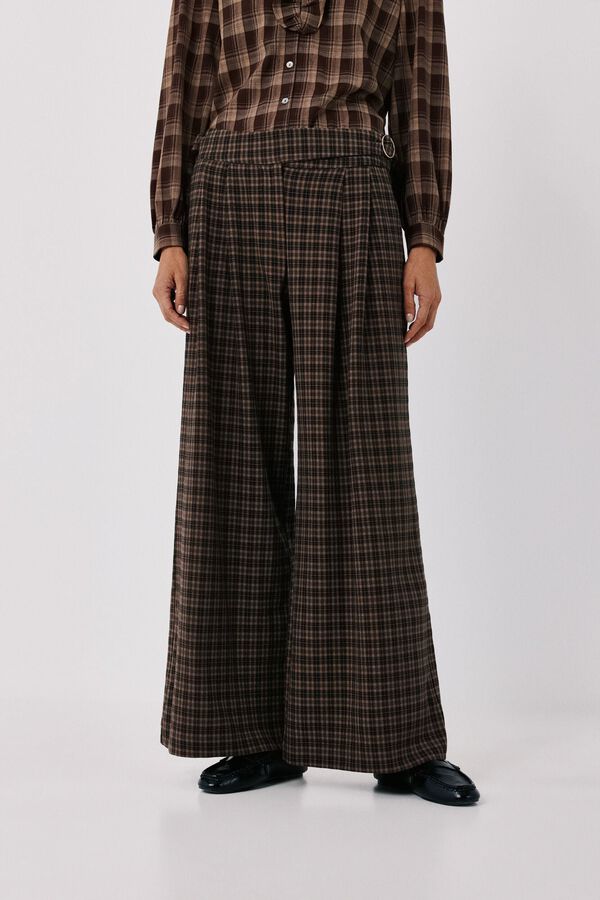 Cortefiel Women's plaid trousers Printed brown