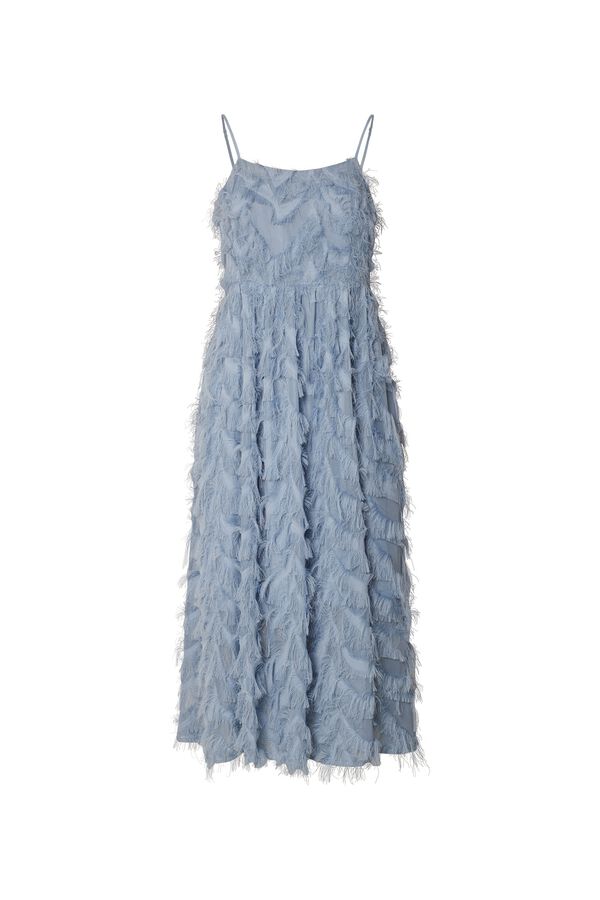 Selected Vestido midi com tecido de franjas Azul