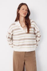 Cortefiel Striped polo jumper Ivory