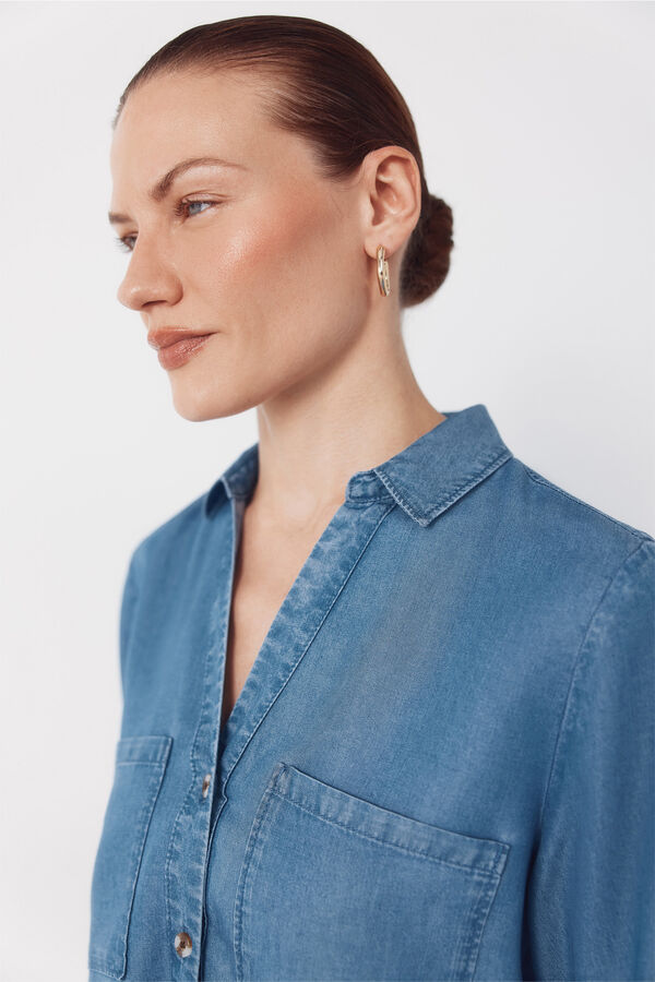Cortefiel Tencel denim shirt Blue