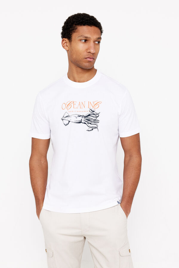 Cortefiel Squid graphic T-shirt White