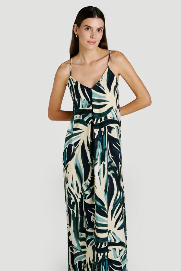 Vila Long viscose strap dress Dark green