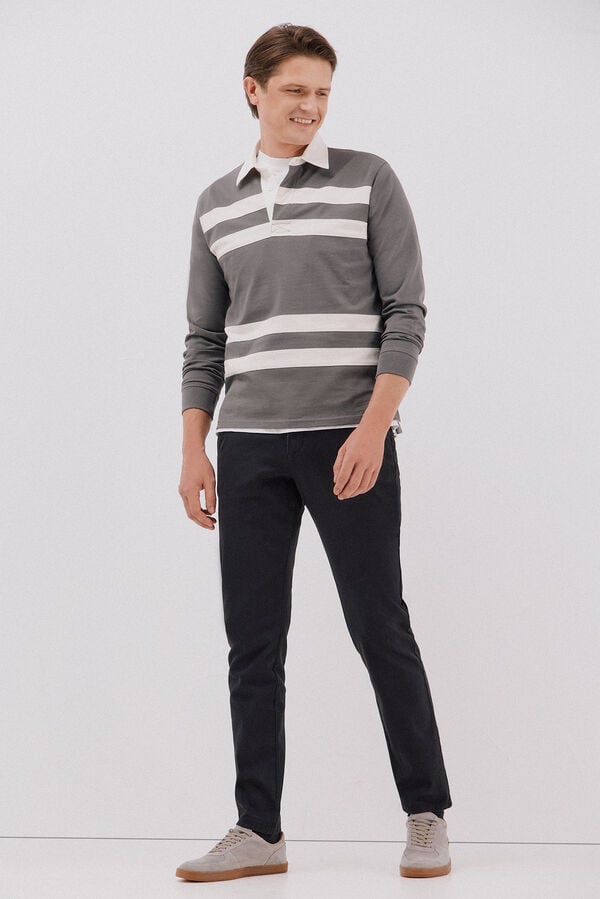 Cortefiel Striped rugby polo shirt Grey