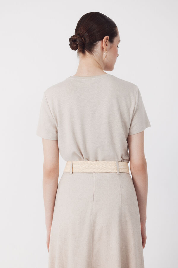 Cortefiel Linen -shirt with lurex neckline Beige