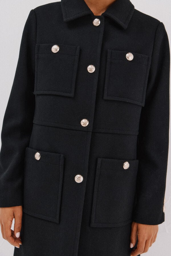 Cortefiel Coat with golden buttons Black