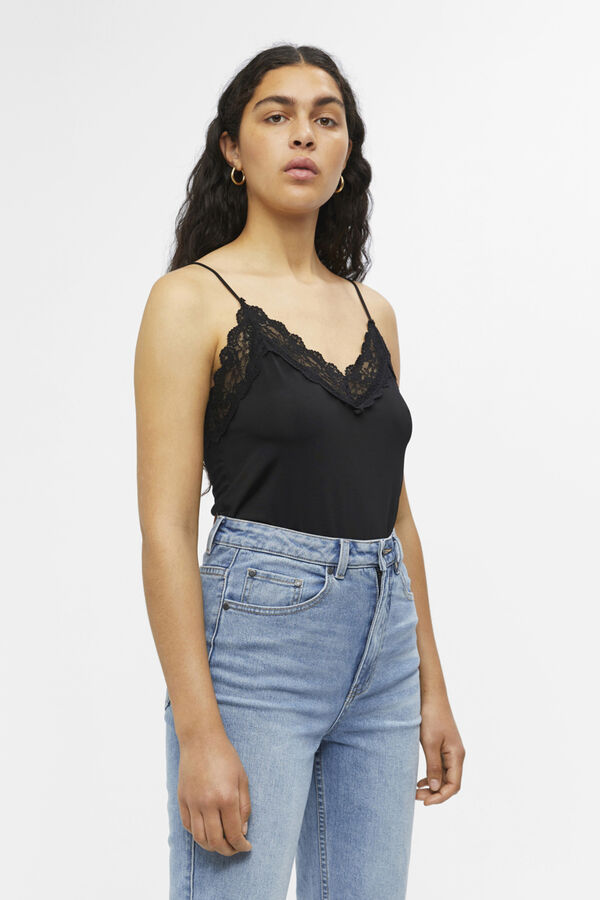 Cortefiel T-shirt with lace Black