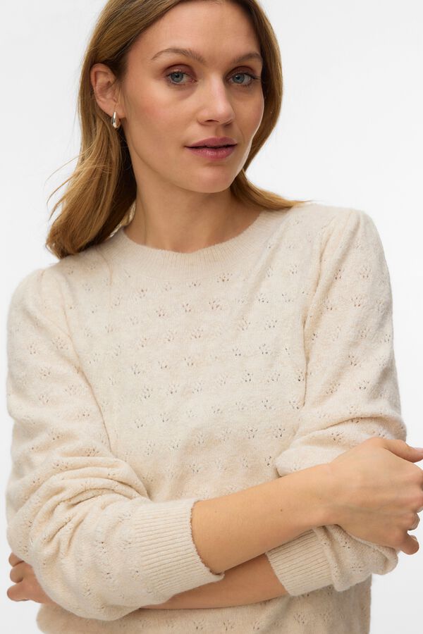 Vero Moda Camisola rendada com mangas bal&atilde;o Tostado