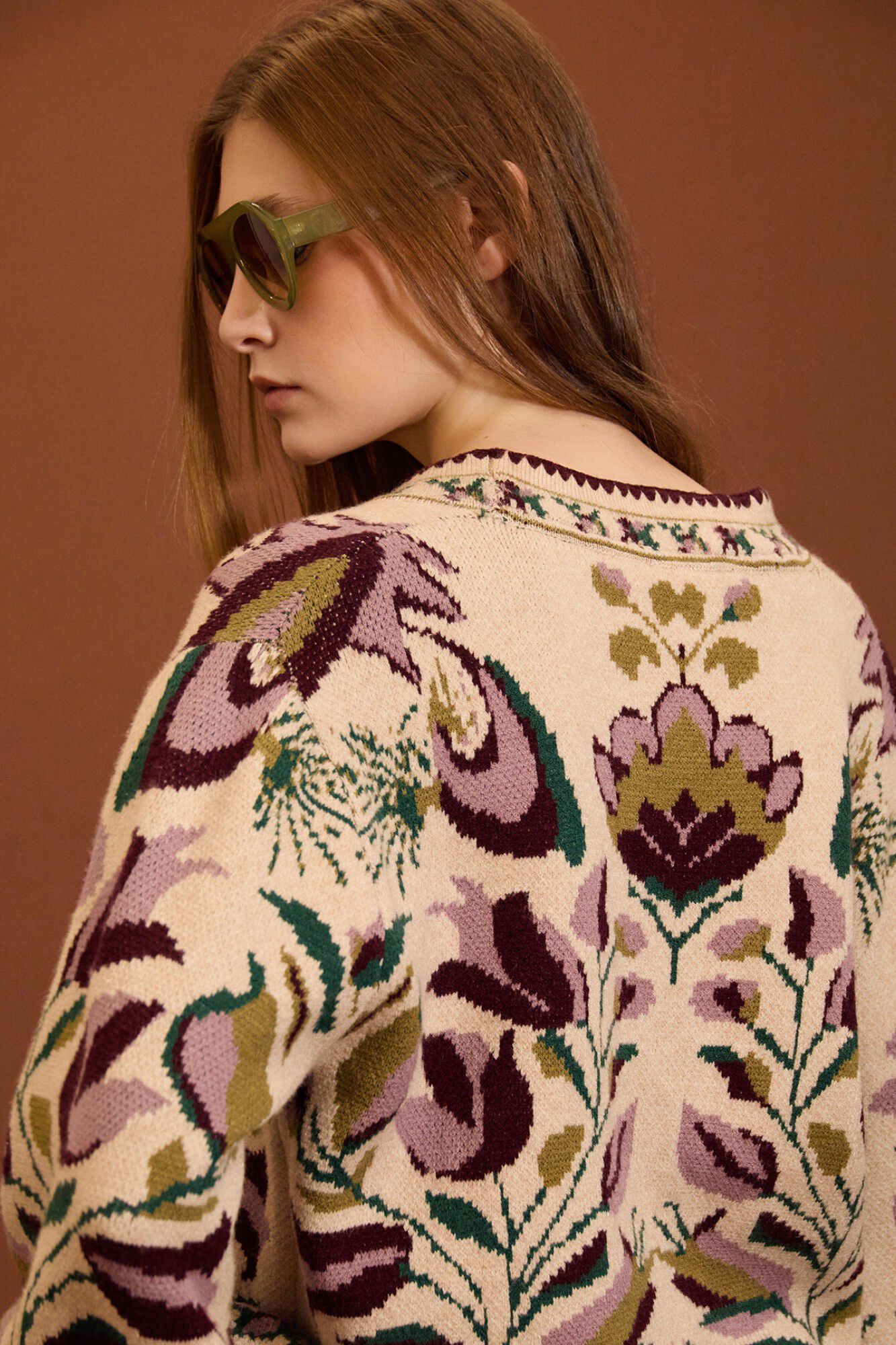 Meisie Casaco de malha jacquard floral