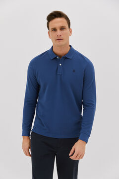 Cortefiel Long-sleeved piqué polo shirt Royal blue