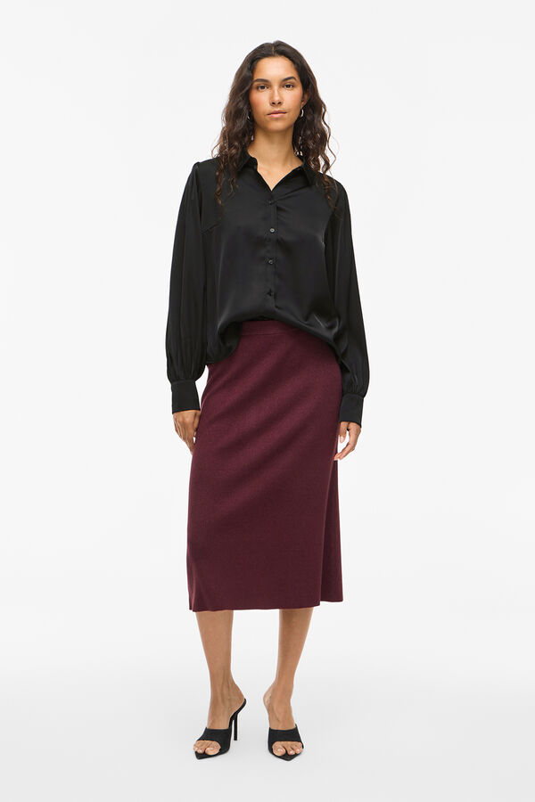 Vila Blusa de cetim de manga manga Preto