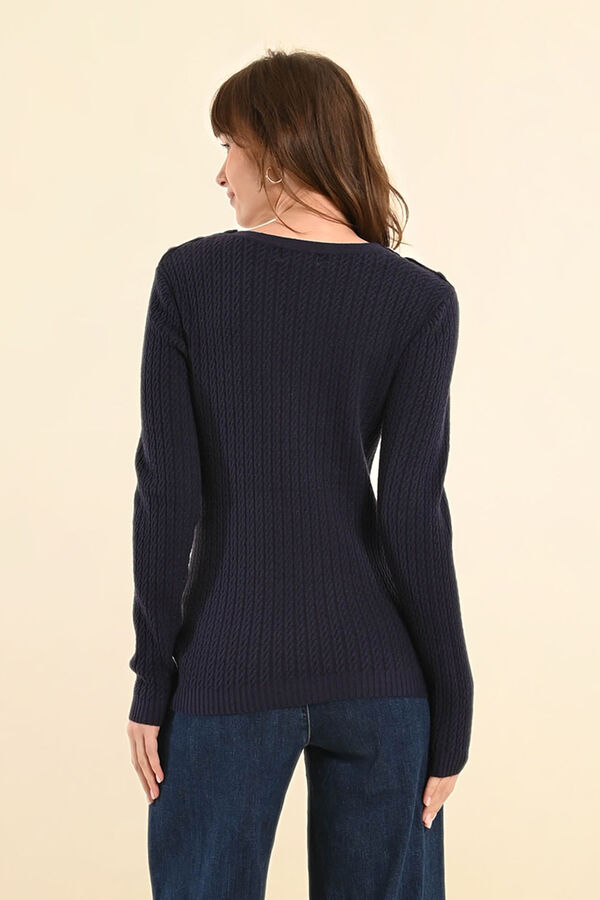 Molly Bracken Camisola feminina de manga comprida com detalhe de botões dourado Azul