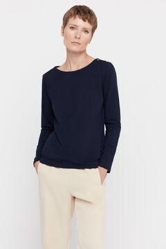 Cortefiel Long-sleeved essential boat neck T-shirt Navy