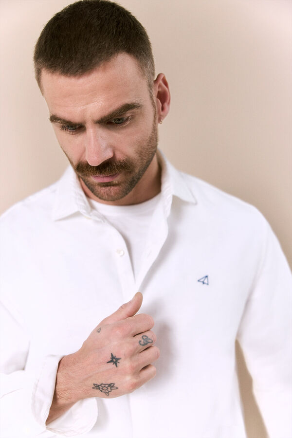 OOTO Camisa manga comprida em algod&atilde;o e linho Branco