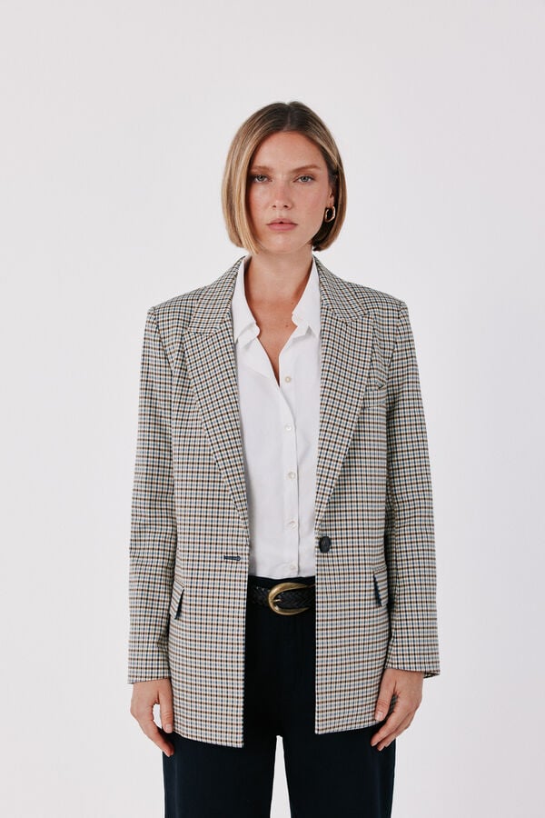 Cortefiel Blazer de mulher em tecido xadrez Azul