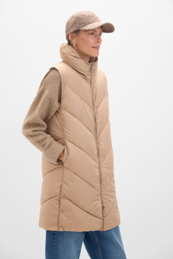 Cortefiel Long funnel neck gilet Beige