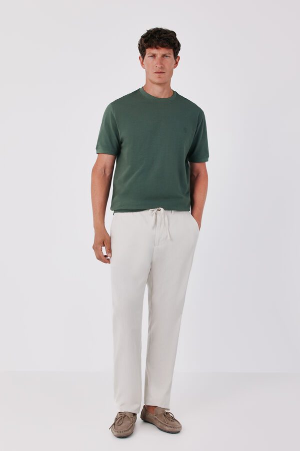 Cortefiel Piqu&eacute; fabric basic T-shirt Kaki