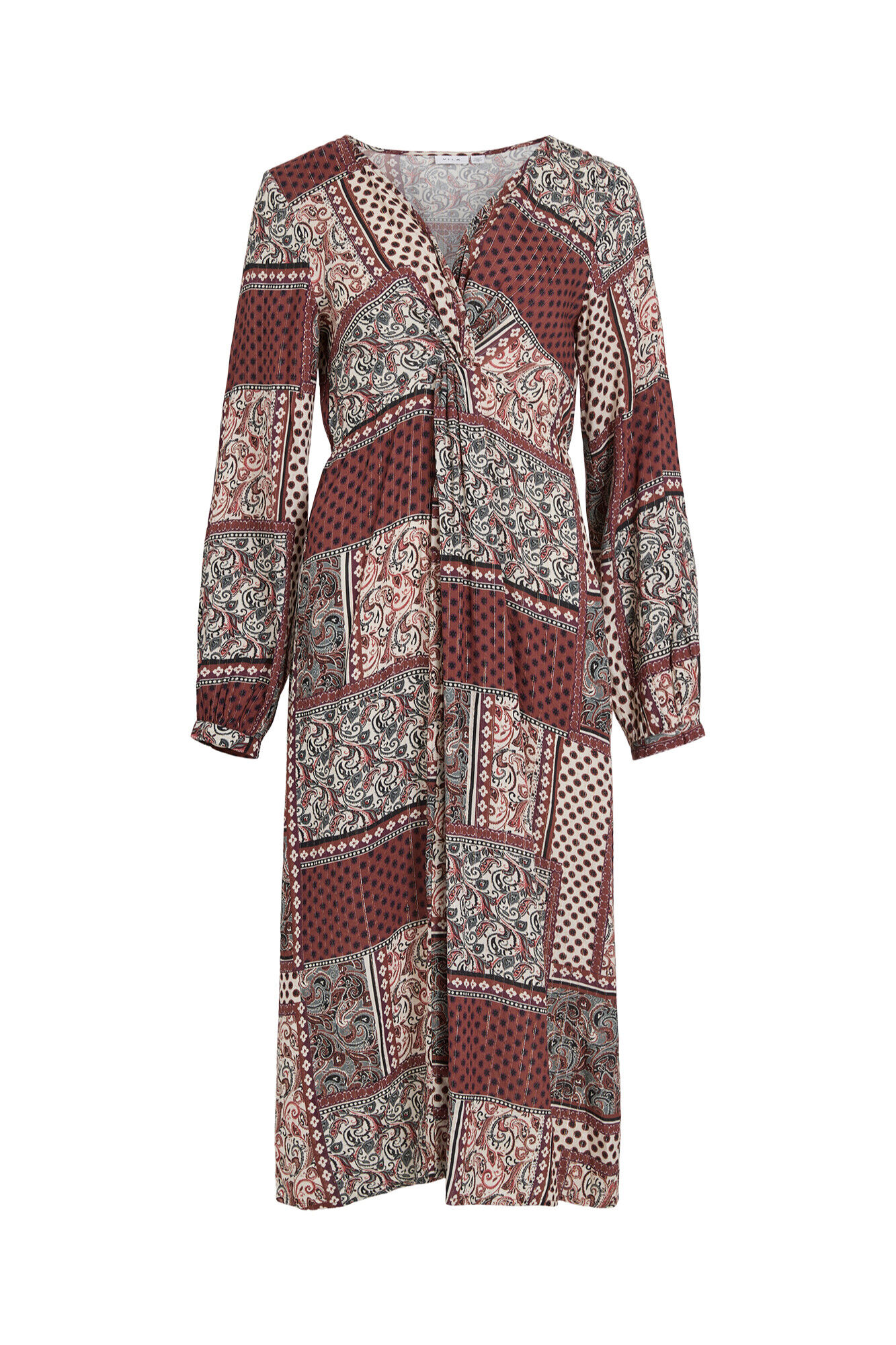 Vila Vestido midi estampado patchwork