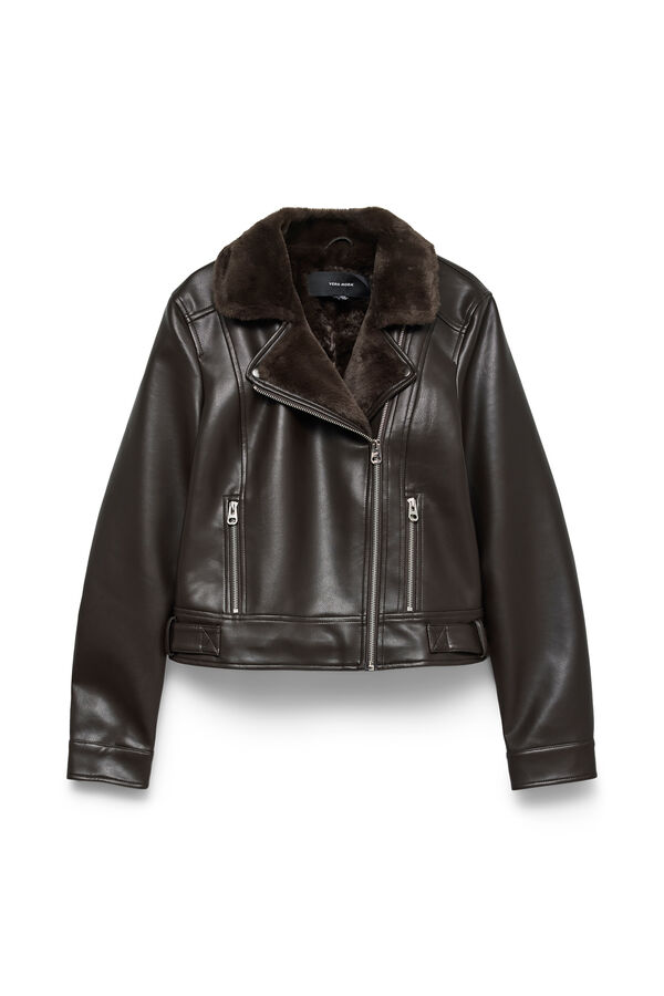 Vero Moda Faux leather jacket with faux fur Dark brown