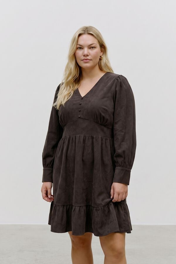 Vero Moda Curve V-neck peplum dress Dark brown