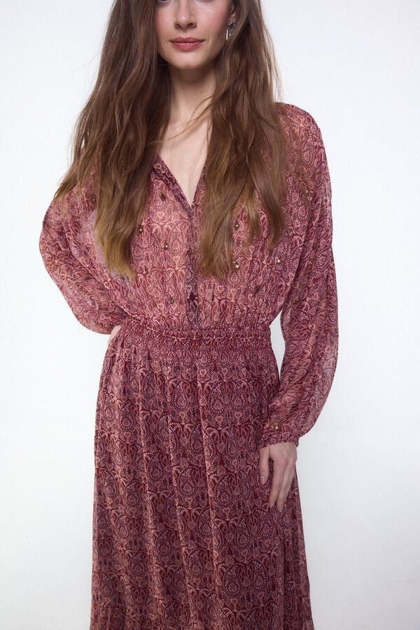 Slowlove Vestido estampado com bordados e pedraria Vermelho