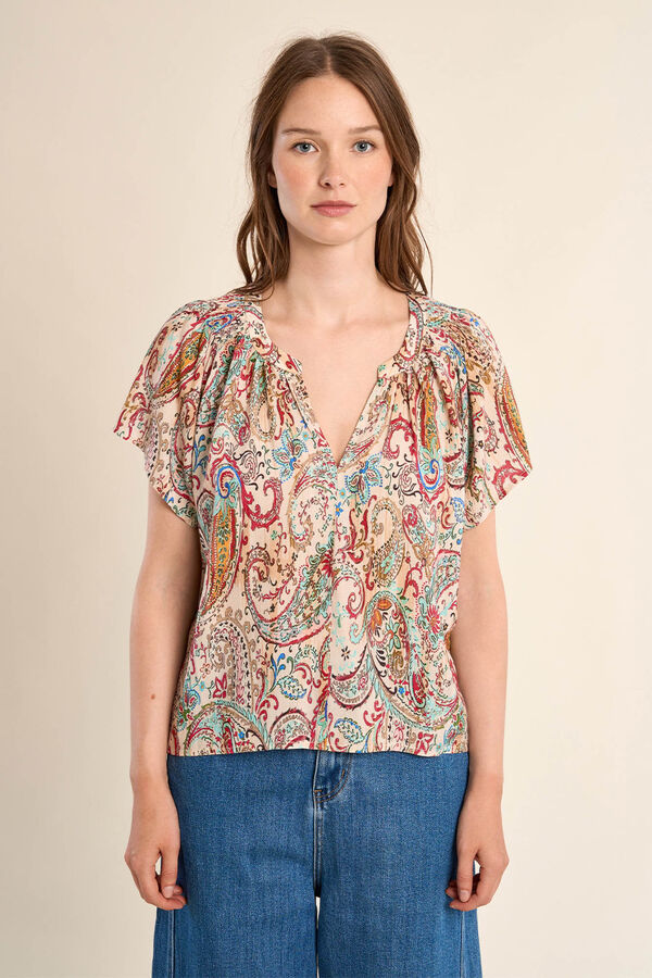 Molly Bracken Top de mulher de manga curta estampado Multicolorido