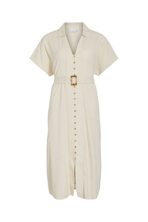 Vila Vestido midi camisero de lino Beige