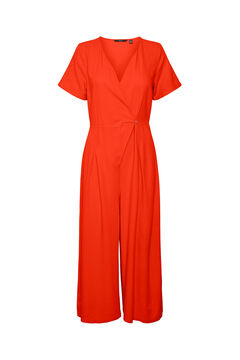 Cortefiel Short-sleeved linen jumpsuit Red