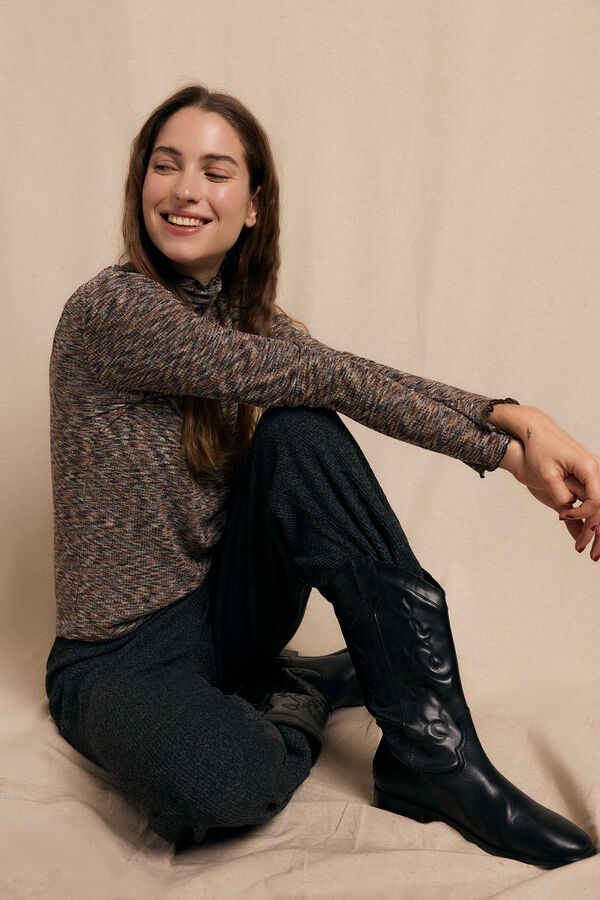 Slowlove Camiseta cuello alto melange Estampado azul