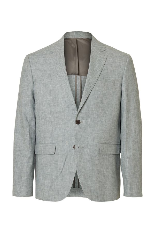 Selected Linen jacket with flap Grey