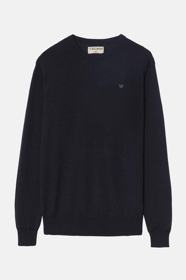 Silbon Plain dark blue crew neck jumper Blue