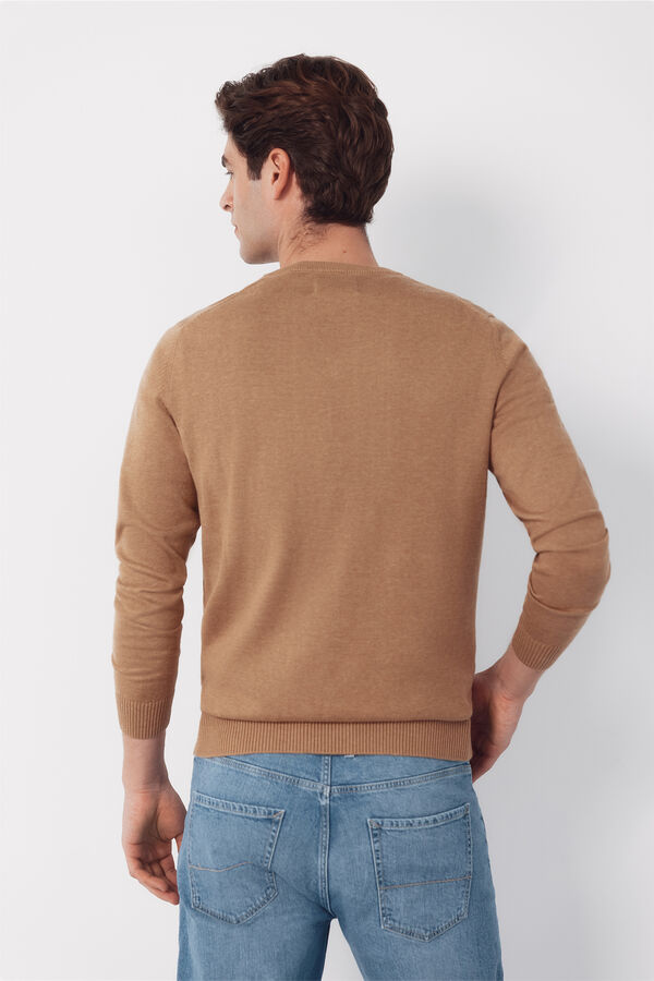 Cortefiel Basic cotton V neck knit jersey-knit Camel