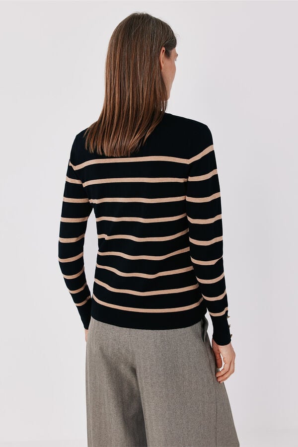 Cortefiel Striped fine knit jumper Black