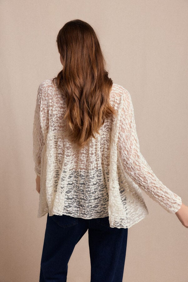 Slowlove Top de renda de renda Ecru