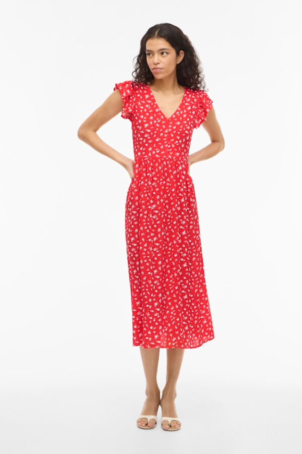 Vila Printed viscose midi dress Coral