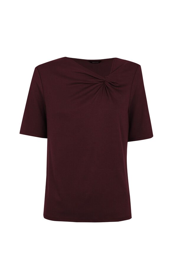 Cortefiel Knot neckline T-shirt Maroon