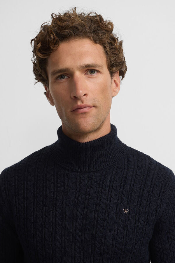 Silbon Camisola de gola com tricô oitos Azul