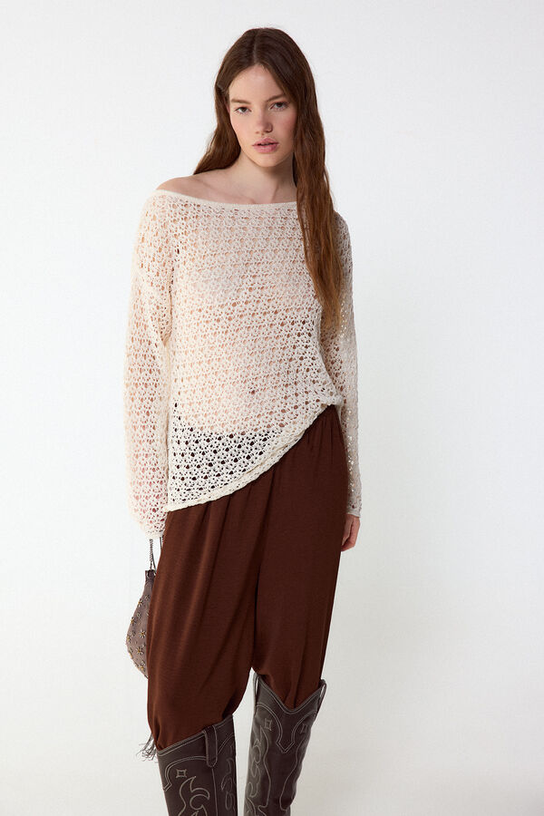 Slowlove Jersey punto calado Marfil