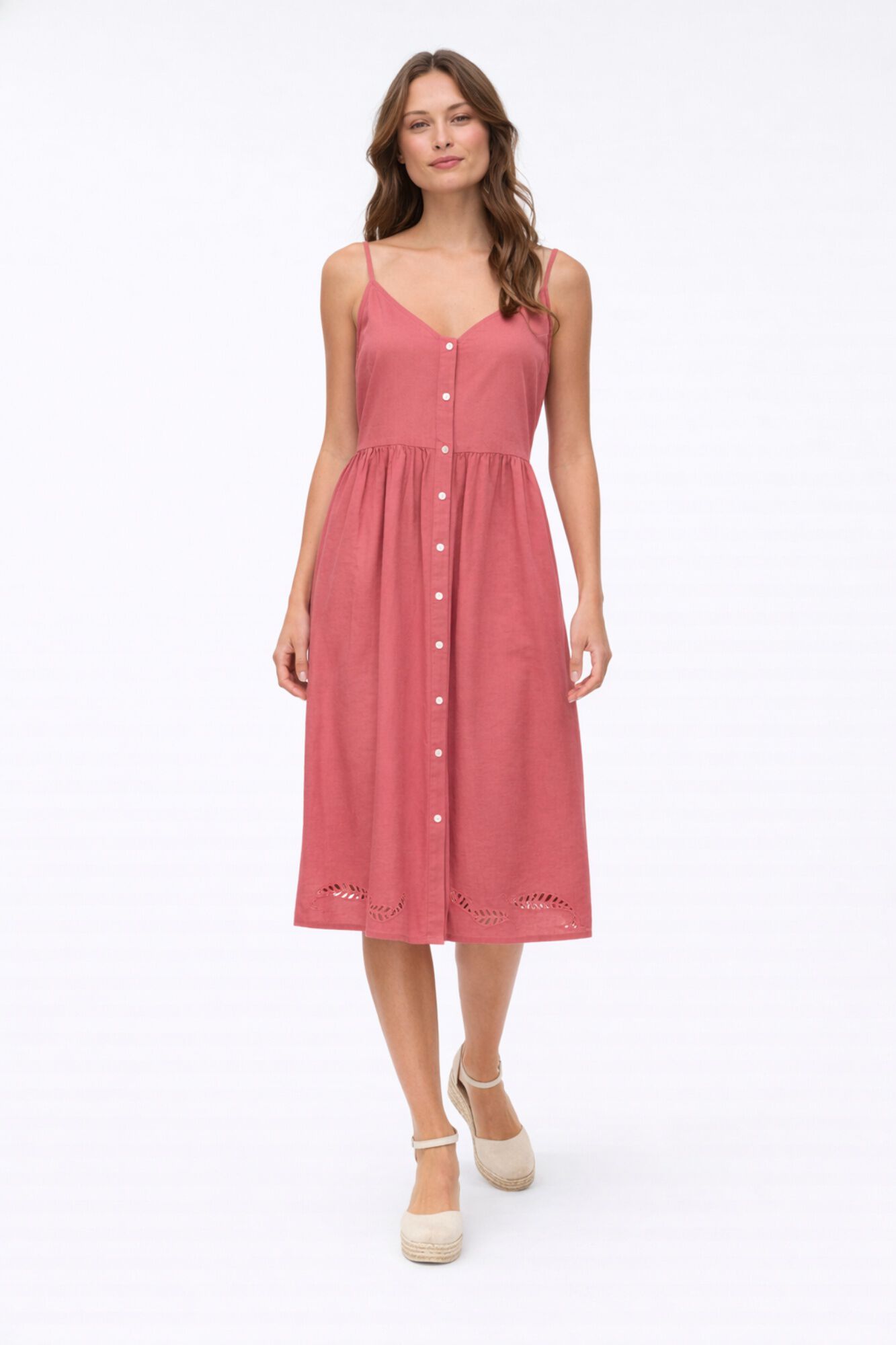 Vila Vestido midi de tirantes de algod&oacute;n y lino