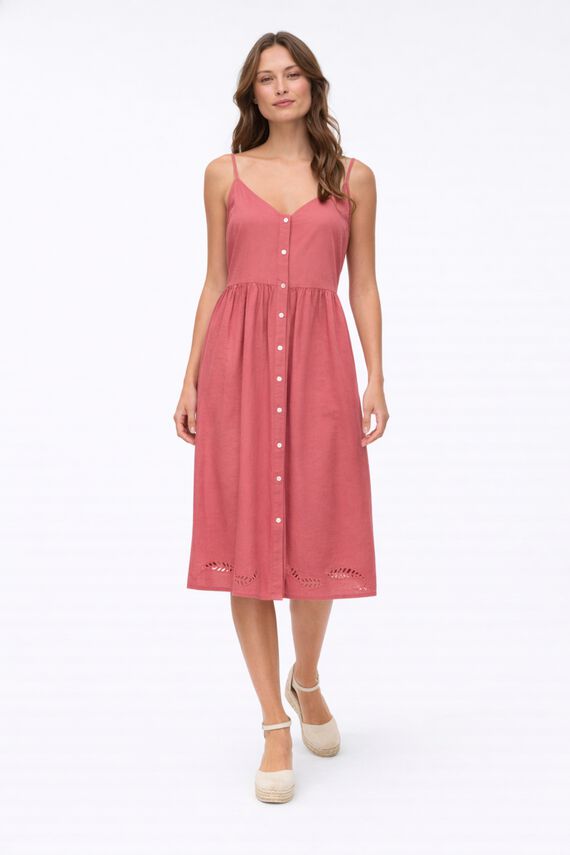 Vestido midi de tirantes de algodón y lino