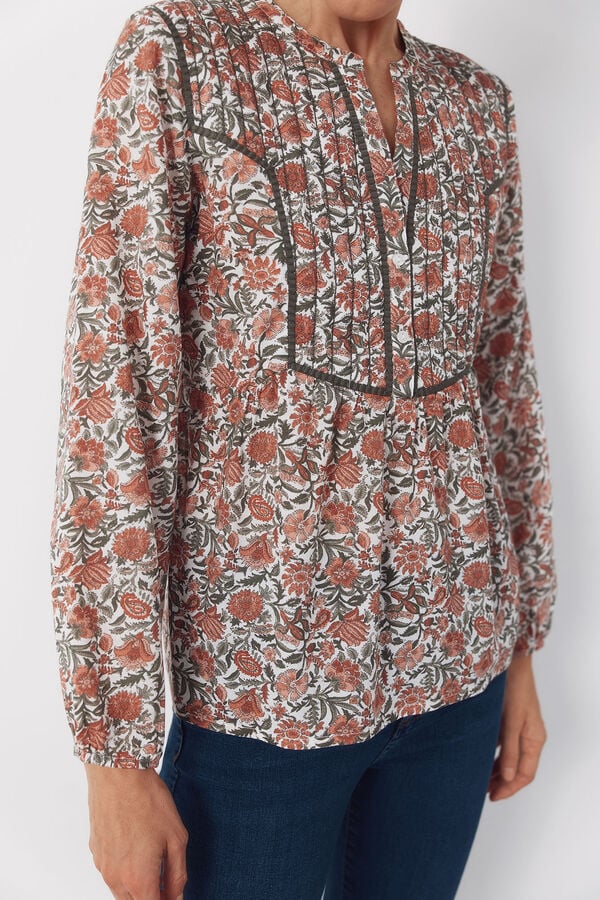 Cortefiel Padded mandarin blouse Printed white