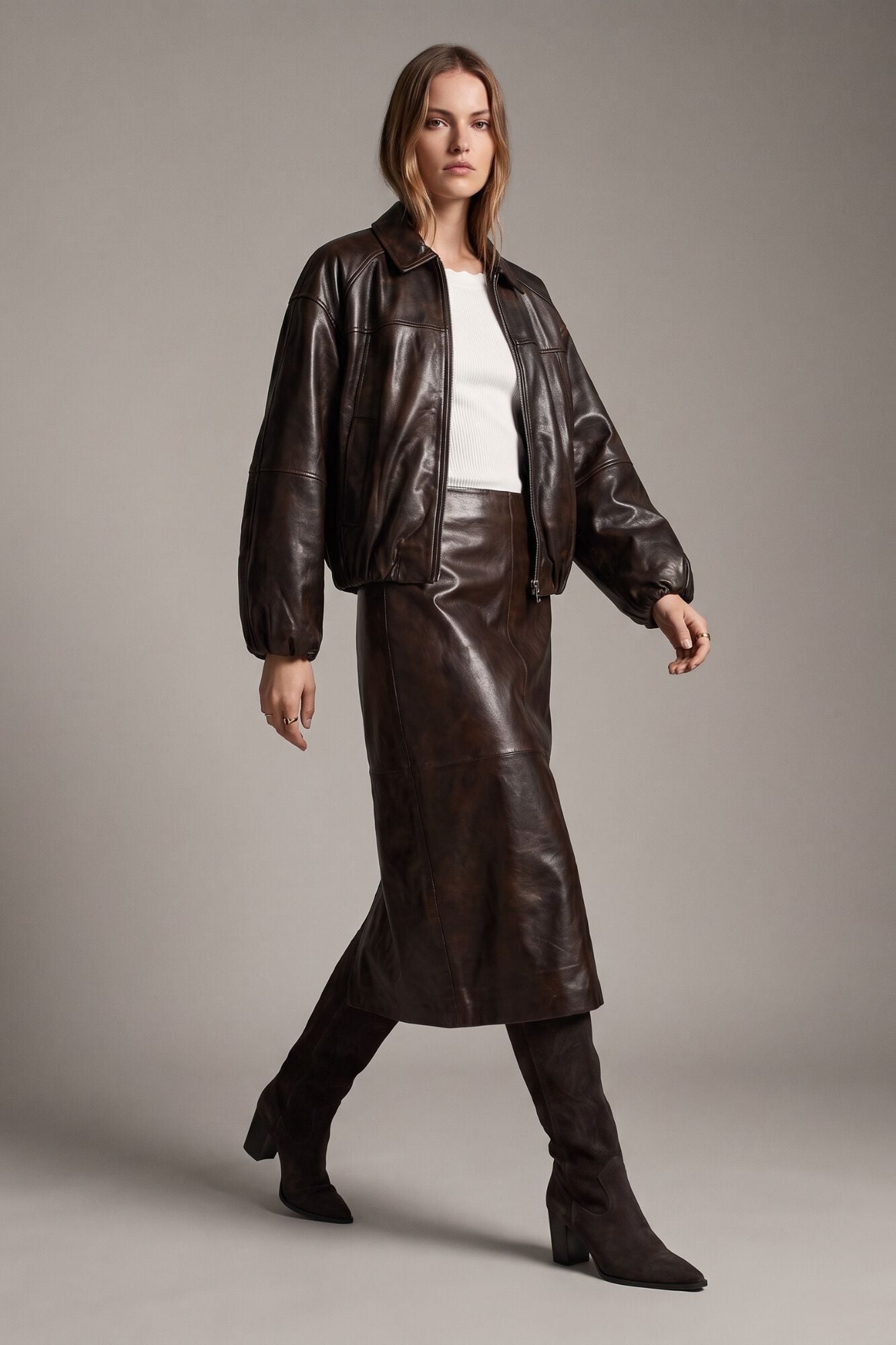 Vero Moda Blus&atilde;o bomber de pele