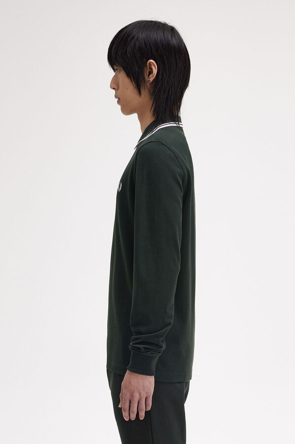 Fred Perry Polo piqué de manga comprida masculina Verde